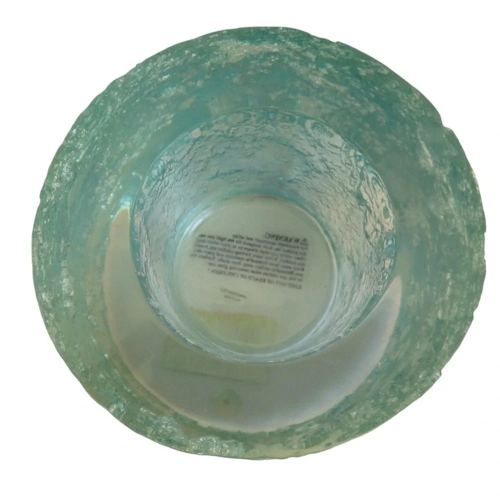Vintage JI&O Aqua Ice Textured Glass Tealight Candle Holder